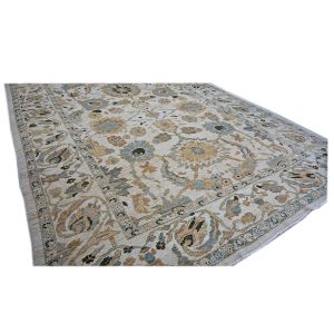 Persian Sultanabad 9x12 Ivory and Blue Handmade Area Rug