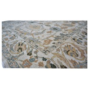 Persian Sultanabad 9x12 Ivory and Blue Handmade Area Rug