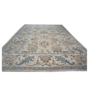 Persian Sultanabad 10x14 Ivory, Blue, and Tan Handmade Persian Rug