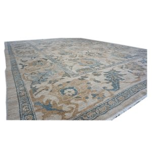 Persian Sultanabad 10x14 Ivory, Blue, and Tan Handmade Persian Rug
