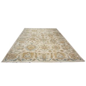Persian Sultanabad 10x14 ivory tan brown blue handmade area rug
