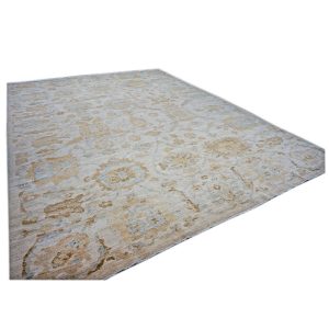 Persian Sultanabad 10x14 ivory tan brown blue handmade area rug