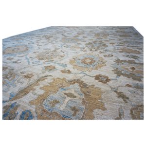 Persian Sultanabad 10x14 ivory tan brown blue handmade area rug