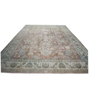 brown green ivory antique distressed persian tabriz 10x14 handmade area rug houston texas