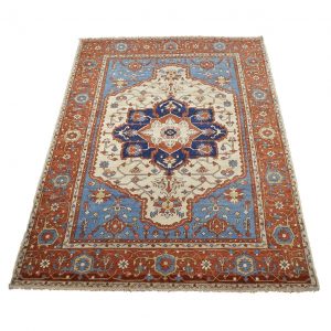 21st Century Serapi 5x7 Rust, Ivory, & Blue Handmade Area Rug — Navy | Ashly Fine Rugs Houston TX
