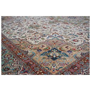 Vintage Persian Tabriz 9.7x13 Ivory and Green Handmade Area Rug