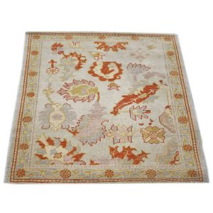 Turkish Oushak 3x3 ivory rust small handmade area rug houston texas