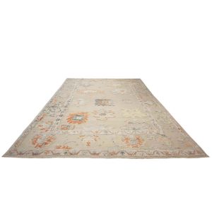 Turkish Oushak Kilim 10x14 beige tan blue handmade area rug houston