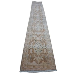 Persian Tabriz 3x16 Tan, Brown, & Green Hall Runner Rug — Tan | Ashly Fine Rugs Houston TX