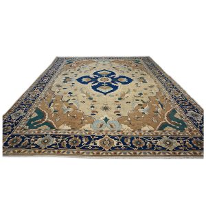 21st Century Persian Heriz 12x15 Tan & Navy Handmade Area Rug — Navy | Ashly Fine Rugs Houston TX