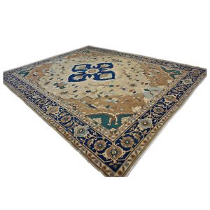 21st Century Persian Heriz 12x15 Tan & Navy Handmade Area Rug — Navy | Ashly Fine Rugs Houston TX