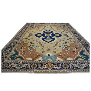 21st Century Persian Heriz 12x15 Tan & Navy Handmade Area Rug — Navy | Ashly Fine Rugs Houston TX