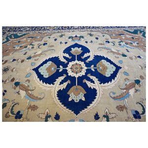 21st Century Persian Heriz 12x15 Tan & Navy Handmade Area Rug — Navy | Ashly Fine Rugs Houston TX
