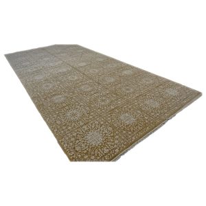 21st Century Modern Wool & Silk 9x18 White & Tan Handmade Area Rug — Gallery ( long & narrow ) | Ashly Fine Rugs Houston TX