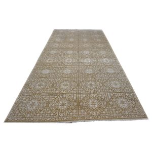 21st Century Modern Wool & Silk 9x18 White & Tan Handmade Area Rug — Gallery ( long & narrow ) | Ashly Fine Rugs Houston TX