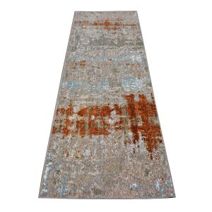 Indian Modern Wool & Silk 3X9 Grey, Rust, & Slate Runner Area Rug — Modern | Ashly Fine Rugs Houston TX