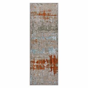 indian modern wool and silk grey rust blue 3x9 runner rug