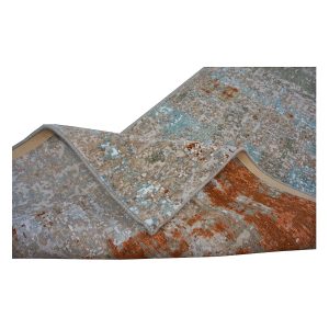 Indian Modern Wool & Silk 3X9 Grey, Rust, & Slate Runner Area Rug — Modern | Ashly Fine Rugs Houston TX