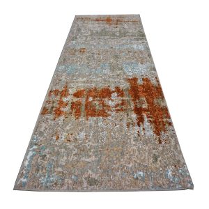 Indian Modern Wool & Silk 3X9 Grey, Rust, & Slate Runner Area Rug — Modern | Ashly Fine Rugs Houston TX