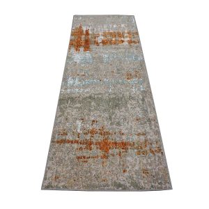 Indian Modern Wool & Silk 3X9 Grey, Rust, & Slate Runner Area Rug — Modern | Ashly Fine Rugs Houston TX
