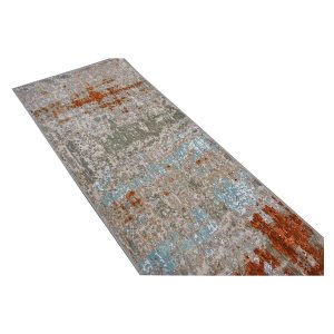 Indian Modern Wool & Silk 3X9 Grey, Rust, & Slate Runner Area Rug — Modern | Ashly Fine Rugs Houston TX