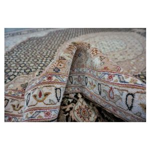 Vintage Sino-Persian Tabriz Mahi 9x12 Black & Ivory Handmade Area Rug — Tan | Ashly Fine Rugs Houston TX