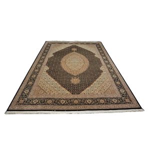 Vintage Sino-Persian Tabriz Mahi 9x12 Black & Ivory Handmade Area Rug — Tan | Ashly Fine Rugs Houston TX