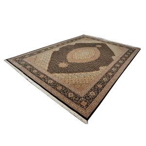 Vintage Sino-Persian Tabriz Mahi 9x12 Black & Ivory Handmade Area Rug — Tan | Ashly Fine Rugs Houston TX