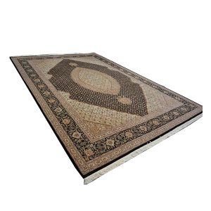 Vintage Sino-Persian Tabriz Mahi 9x12 Black & Ivory Handmade Area Rug — Tan | Ashly Fine Rugs Houston TX