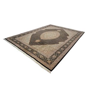 Vintage Sino-Persian Tabriz Mahi 9x12 Black & Ivory Handmade Area Rug — Tan | Ashly Fine Rugs Houston TX