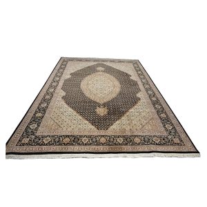 Vintage Sino-Persian Tabriz Mahi 9x12 Black & Ivory Handmade Area Rug — Tan | Ashly Fine Rugs Houston TX