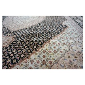 Vintage Sino-Persian Tabriz Mahi 9x12 Black & Ivory Handmade Area Rug — Tan | Ashly Fine Rugs Houston TX