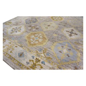 21st Century Turkish Oushak 11x15 Grey, Ivory, & Yellow Olive Handmade Area Rug — Charcoal | Ashly Fine Rugs Houston TX