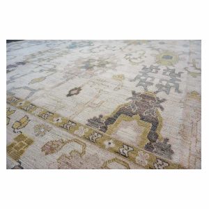 21st Century Oversized Turkish Oushak 13x19 Ivory, Olive Green & Blue Handmade Rug — Slate | Ashly Fine Rugs Houston TX