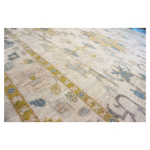 21st Century Oversized Turkish Oushak 13x19 Ivory, Olive Green & Blue Handmade Rug — Slate | Ashly Fine Rugs Houston TX