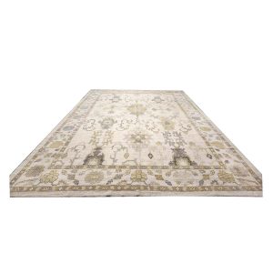 21st Century Oversized Turkish Oushak 13x19 Ivory, Olive Green & Blue Handmade Rug — Slate | Ashly Fine Rugs Houston TX