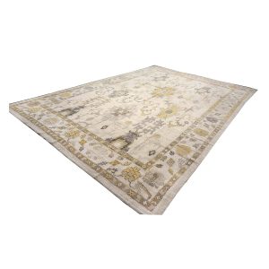 21st Century Oversized Turkish Oushak 13x19 Ivory, Olive Green & Blue Handmade Rug — Slate | Ashly Fine Rugs Houston TX