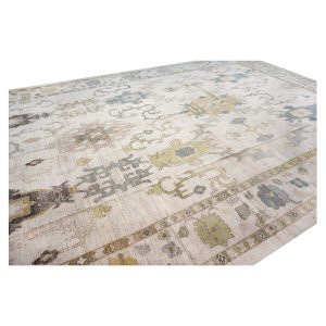 21st Century Oversized Turkish Oushak 13x19 Ivory, Olive Green & Blue Handmade Rug — Slate | Ashly Fine Rugs Houston TX