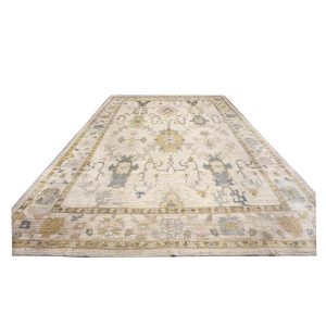 21st Century Oversized Turkish Oushak 13x19 Ivory, Olive Green & Blue Handmade Rug — Slate | Ashly Fine Rugs Houston TX