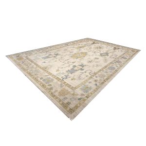21st Century Oversized Turkish Oushak 13x19 Ivory, Olive Green & Blue Handmade Rug — Slate | Ashly Fine Rugs Houston TX
