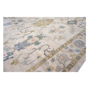 21st Century Oversized Turkish Oushak 13x19 Ivory, Olive Green & Blue Handmade Rug — Slate | Ashly Fine Rugs Houston TX