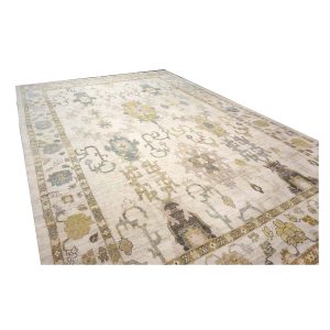 21st Century Oversized Turkish Oushak 13x19 Ivory, Olive Green & Blue Handmade Rug — Slate | Ashly Fine Rugs Houston TX