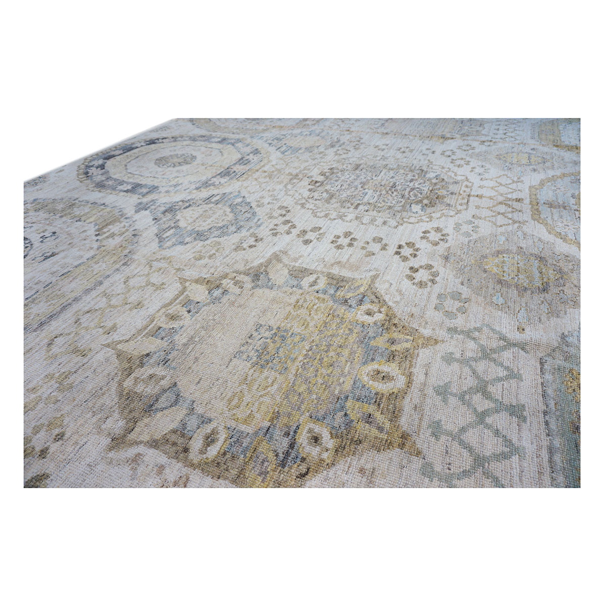 21st Century Turkish Oushak 13x16 Ivory, Olive Green, & Slate Blue Handmade Area Rug — Slate | Ashly Fine Rugs Houston TX