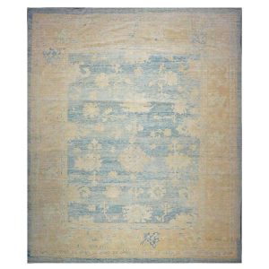 21st Century Turkish Oushak 13x15 Ivory & Slate Blue Handmade Area Rug