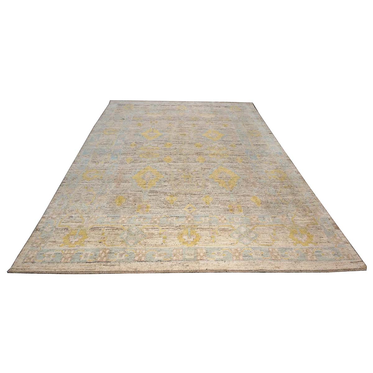 21st Century Turkish Oushak 9X12 Gold, Ivory & Slate Blue Handmade Area Rug — Slate | Ashly Fine Rugs Houston TX