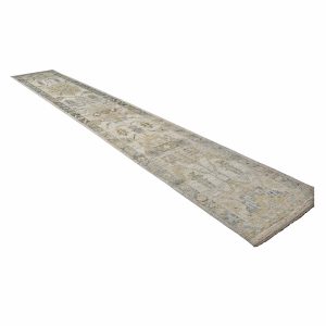 21st Century Turkish Oushak 3X19 Gold, Ivory & Charcoal Handmade Runner Rug — Charcoal | Ashly Fine Rugs Houston TX