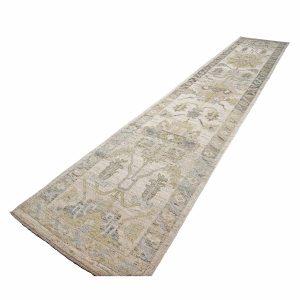 21st Century Turkish Oushak 3X19 Gold, Ivory & Charcoal Handmade Runner Rug — Charcoal | Ashly Fine Rugs Houston TX