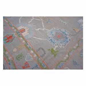 21st Century Turkish Oushak 9X12 Gray, Ivory & Green Handmade Area Rug — pink | Ashly Fine Rugs Houston TX