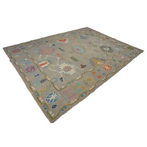 21st Century Turkish Oushak 9X12 Gray, Ivory & Green Handmade Area Rug — pink | Ashly Fine Rugs Houston TX