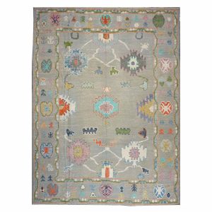 21st Century Turkish Oushak 9X12 Gray, Ivory & Green Handmade Area Rug — pink | Ashly Fine Rugs Houston TX